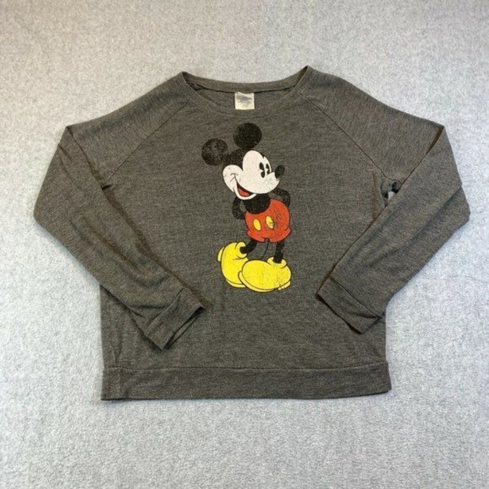 Disney Shirt Womens Medium Gray Long Sleeve Lightweight Mickey Mouse Graphic